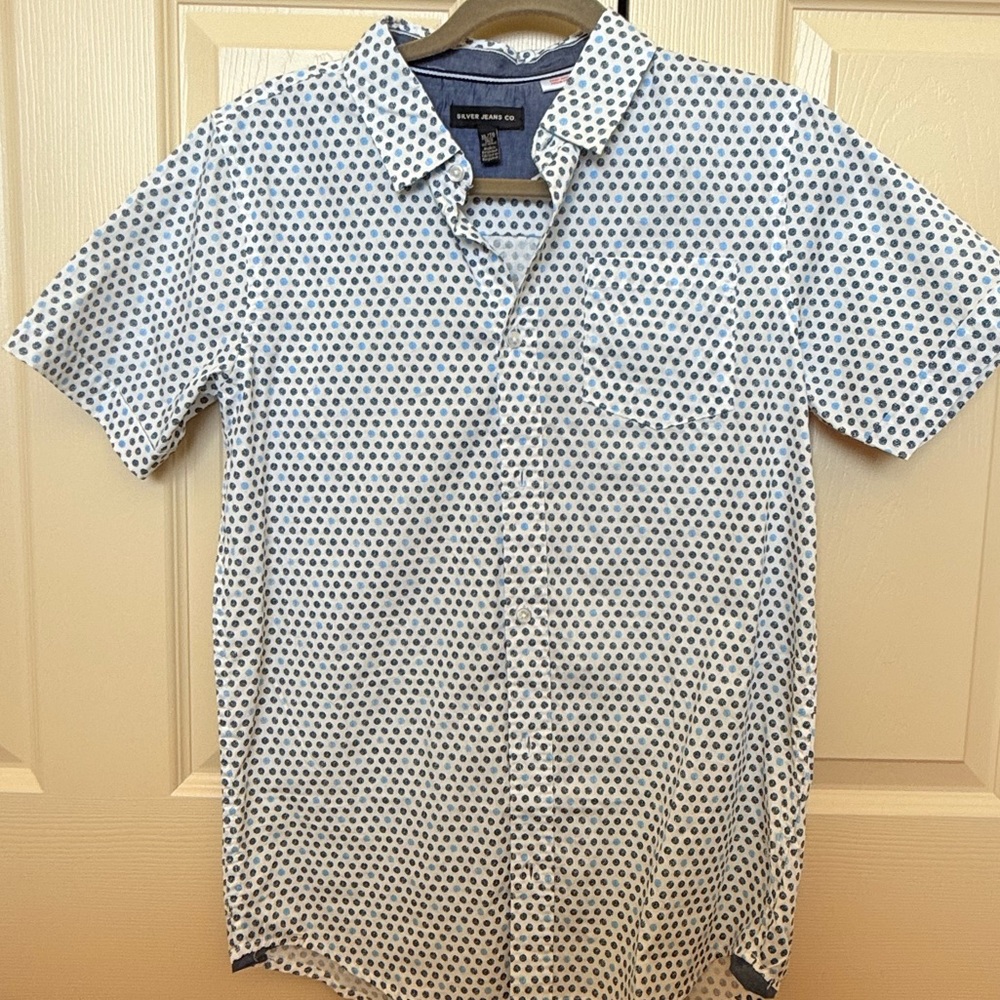 Silver Jeans Navy and White Polka Dot Button-Down Shirt